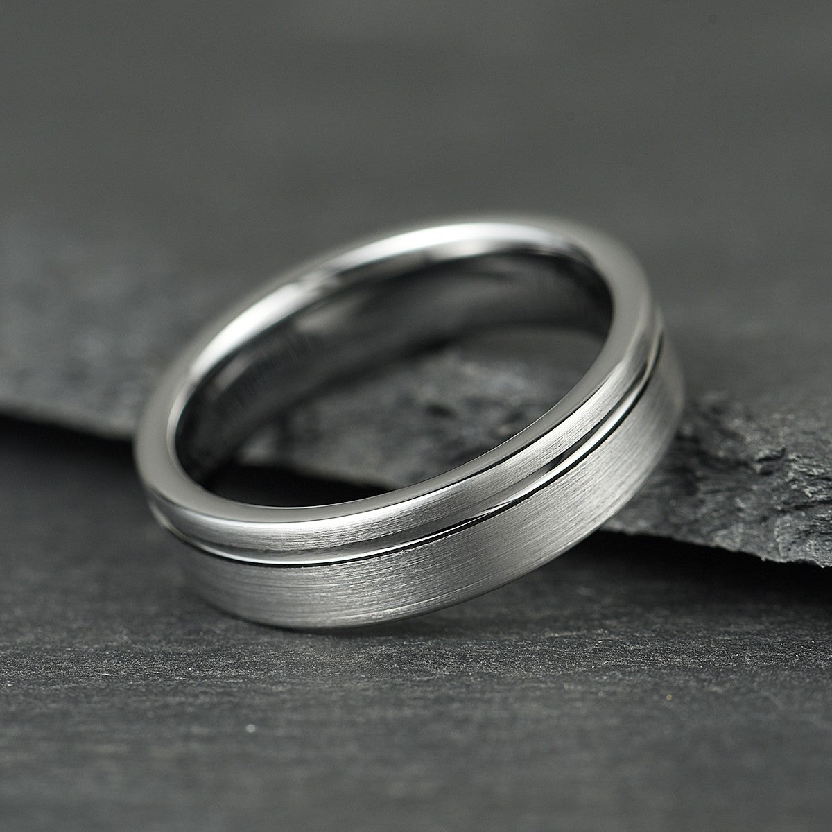 The Axis – Brushed Silver Tungsten Ring