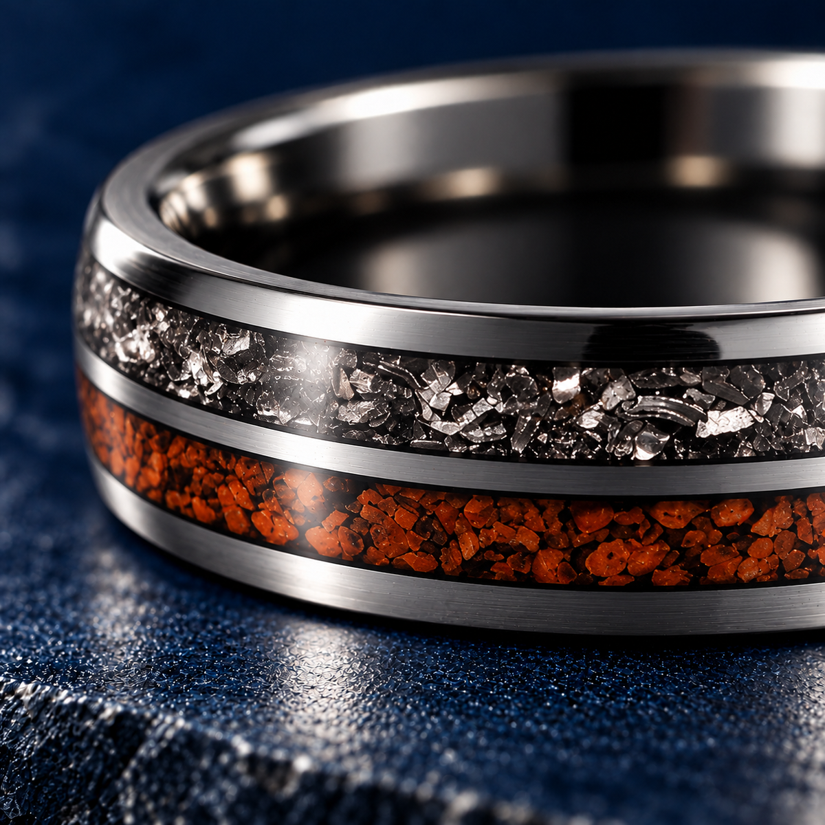 The Ammonite – Silver Tungsten Meteorite Bone Inlay