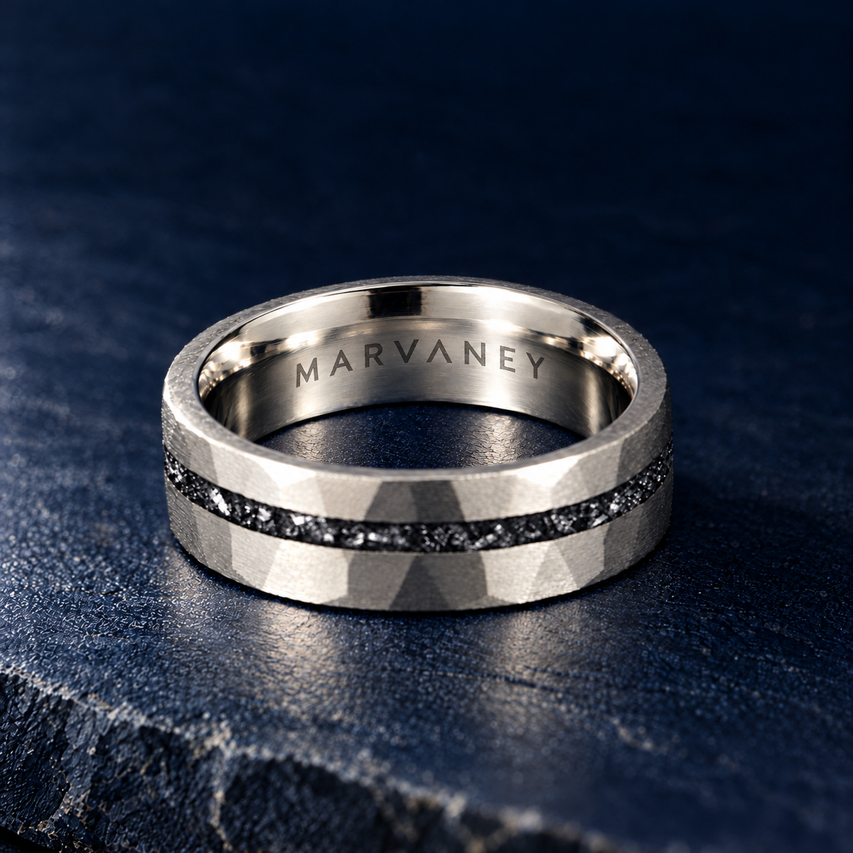 The Nova – Silver Tungsten Meteorite Inlay
