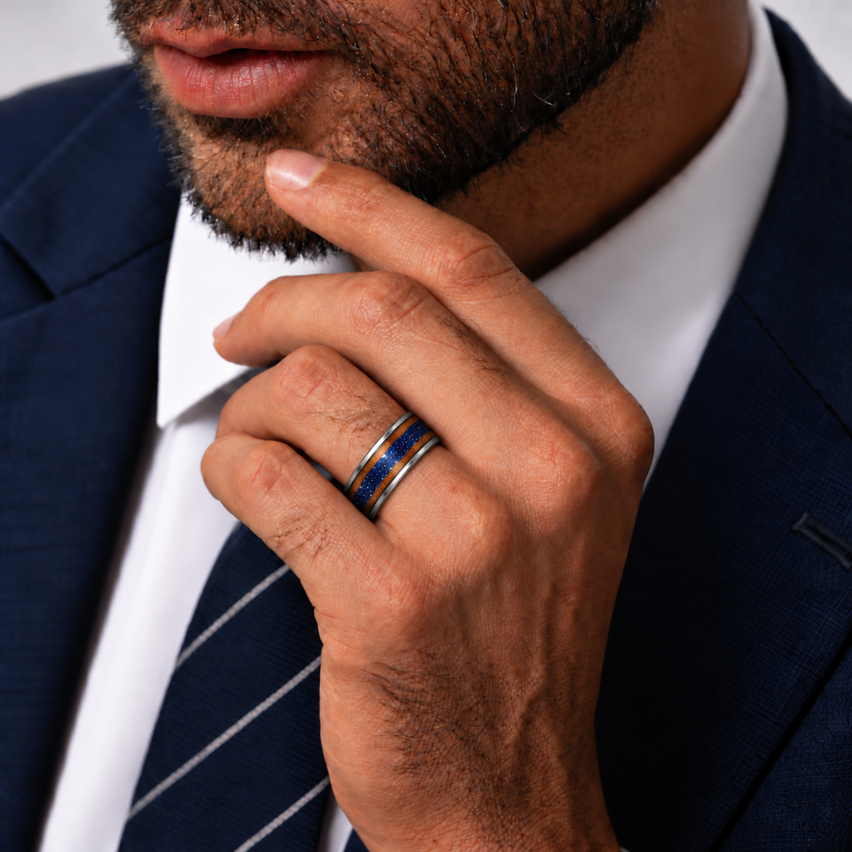The Canyon – Silver Titanium Sandstone Wood Inlay