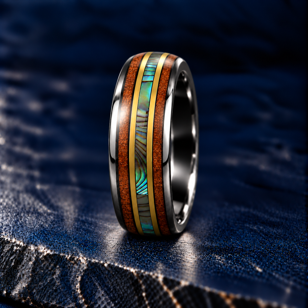 The Reef – Black & Gold Tungsten Abalone Wood Inlay