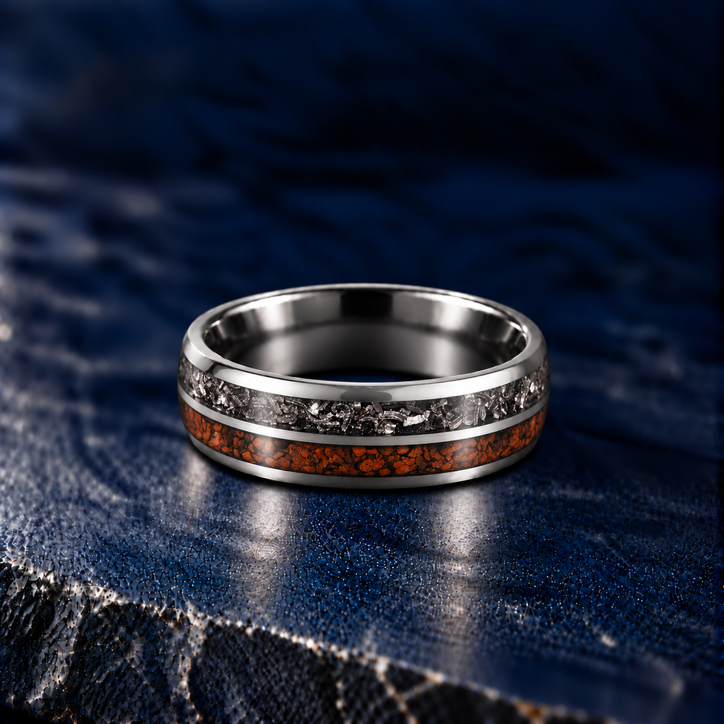 The Ammonite – Silver Tungsten Meteorite Bone Inlay