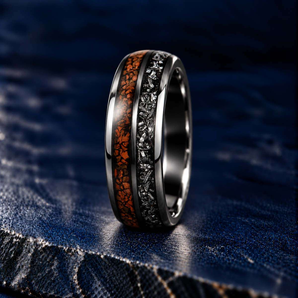 The Ammonite – Silver Tungsten Meteorite Bone Inlay