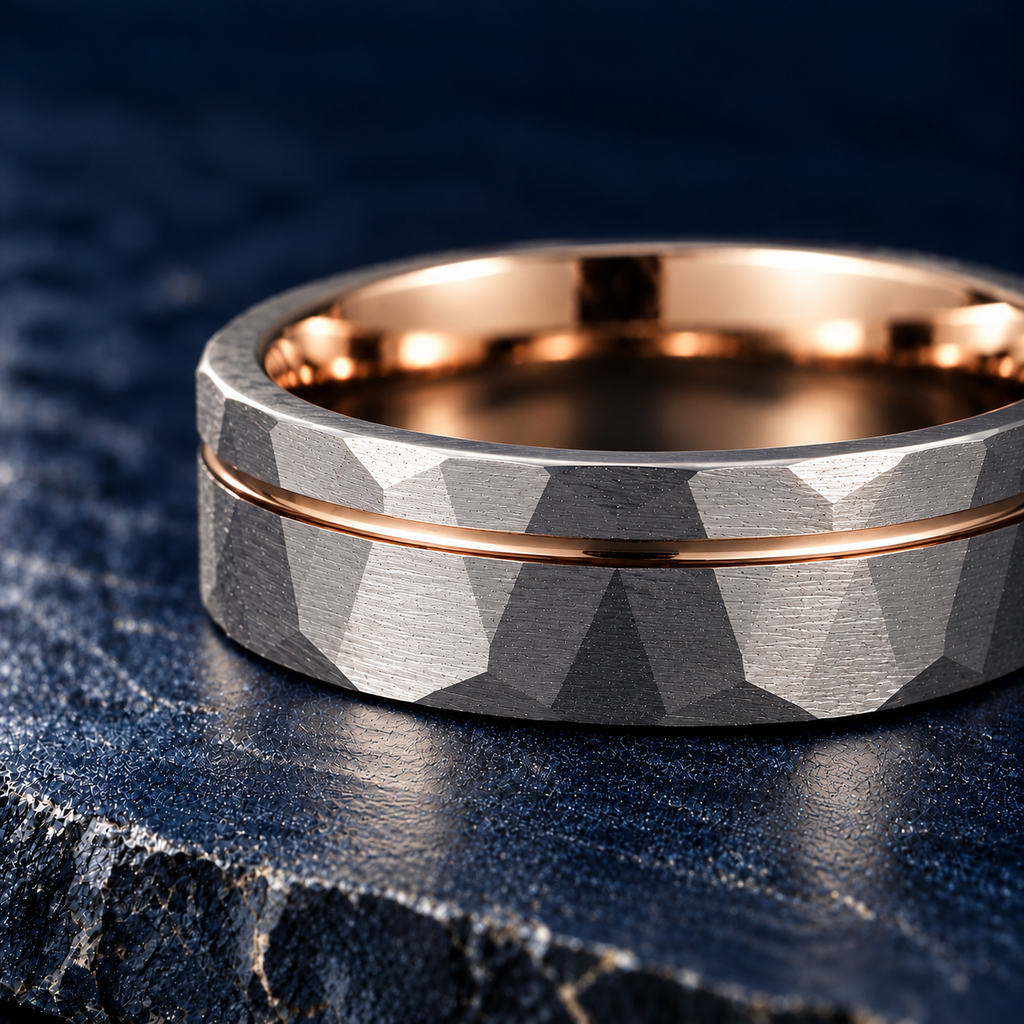 The Forge – Silver Tungsten Rose Gold Accent