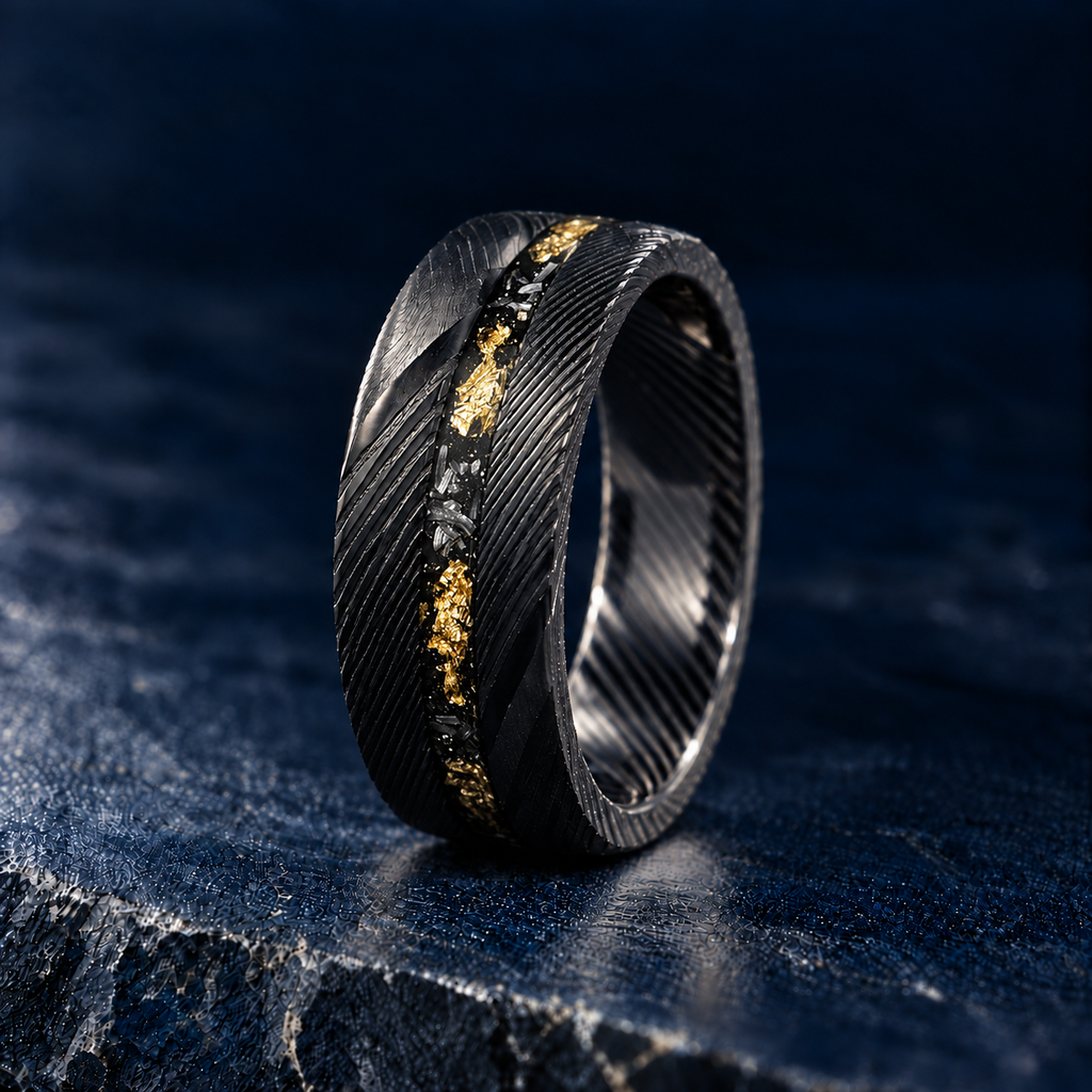The Aurum – Black Damascus Meteorite Gold Inlay