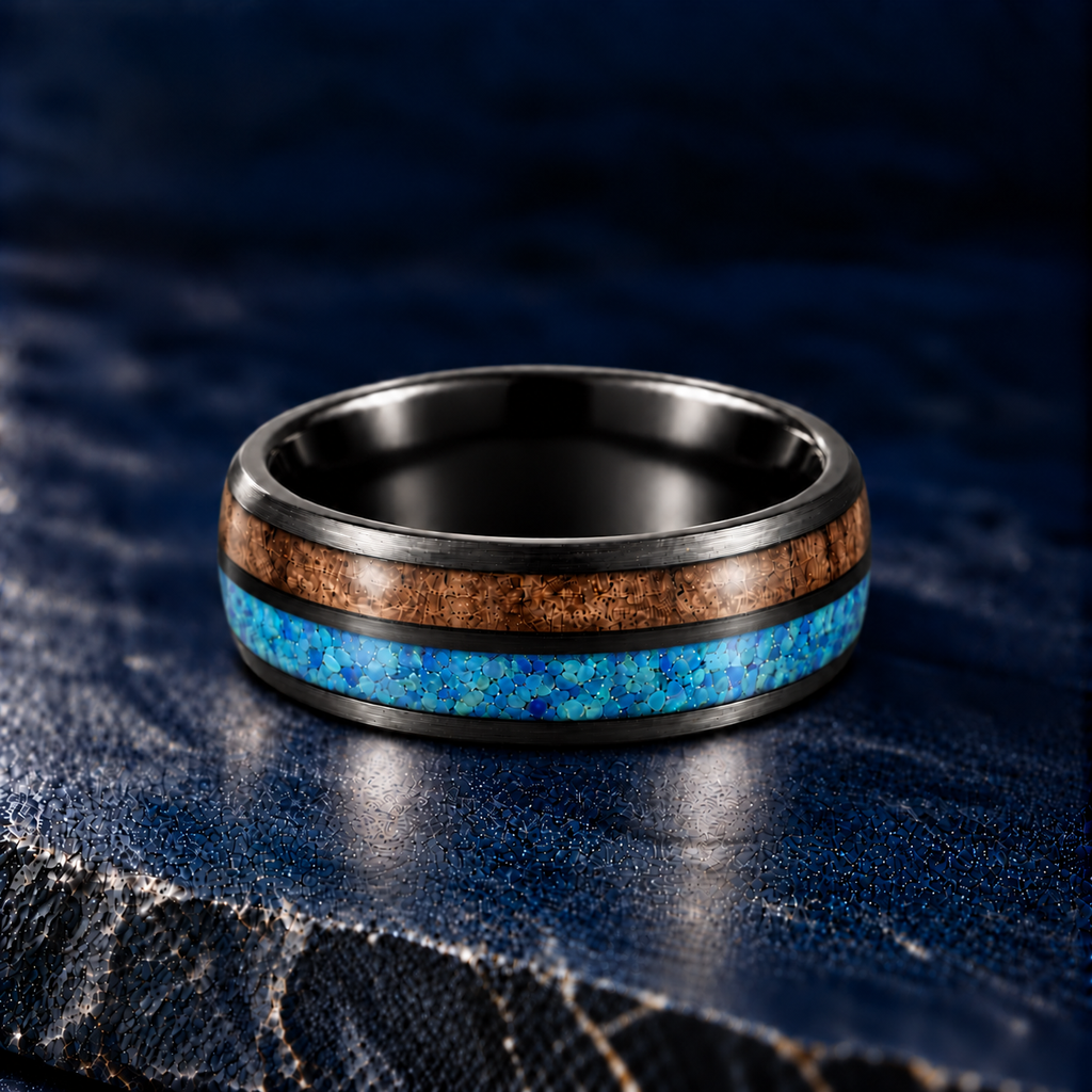 The Lagoon – Black Tungsten Wood Opal Inlay