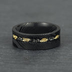 The Sol - Black Damascus Steel Ring With Crushed Meteorite & Gold Foil (4mm, 6mm, 8mm)