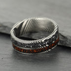 The Vestige - Silver Damascus Steel Ring With Crushed Meteorite & Dinosaur Bone (8mm)