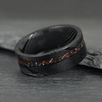 The Origin - Black Damascus Steel Ring With Crushed Meteorite & Dinosaur Bone (4mm, 6mm, 8mm)