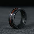 The Origin - Black Damascus Steel Ring With Crushed Meteorite & Dinosaur Bone (4mm, 6mm, 8mm)