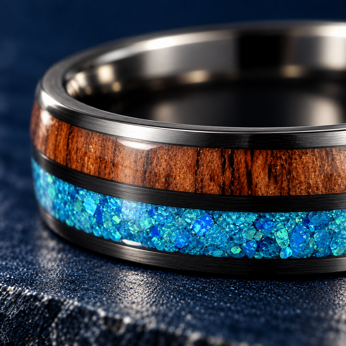 The Lagoon – Black Tungsten Wood Opal Inlay