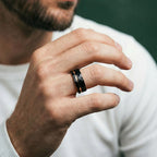 The Mantle – Black Tungsten Ring With Hammered Black Finish & Rose Gold (8mm)