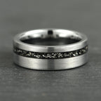 The Eclipse – Silver Smooth Tungsten Ring With Crushed Meteorite Inlay (4mm, 6mm, 8mm)
