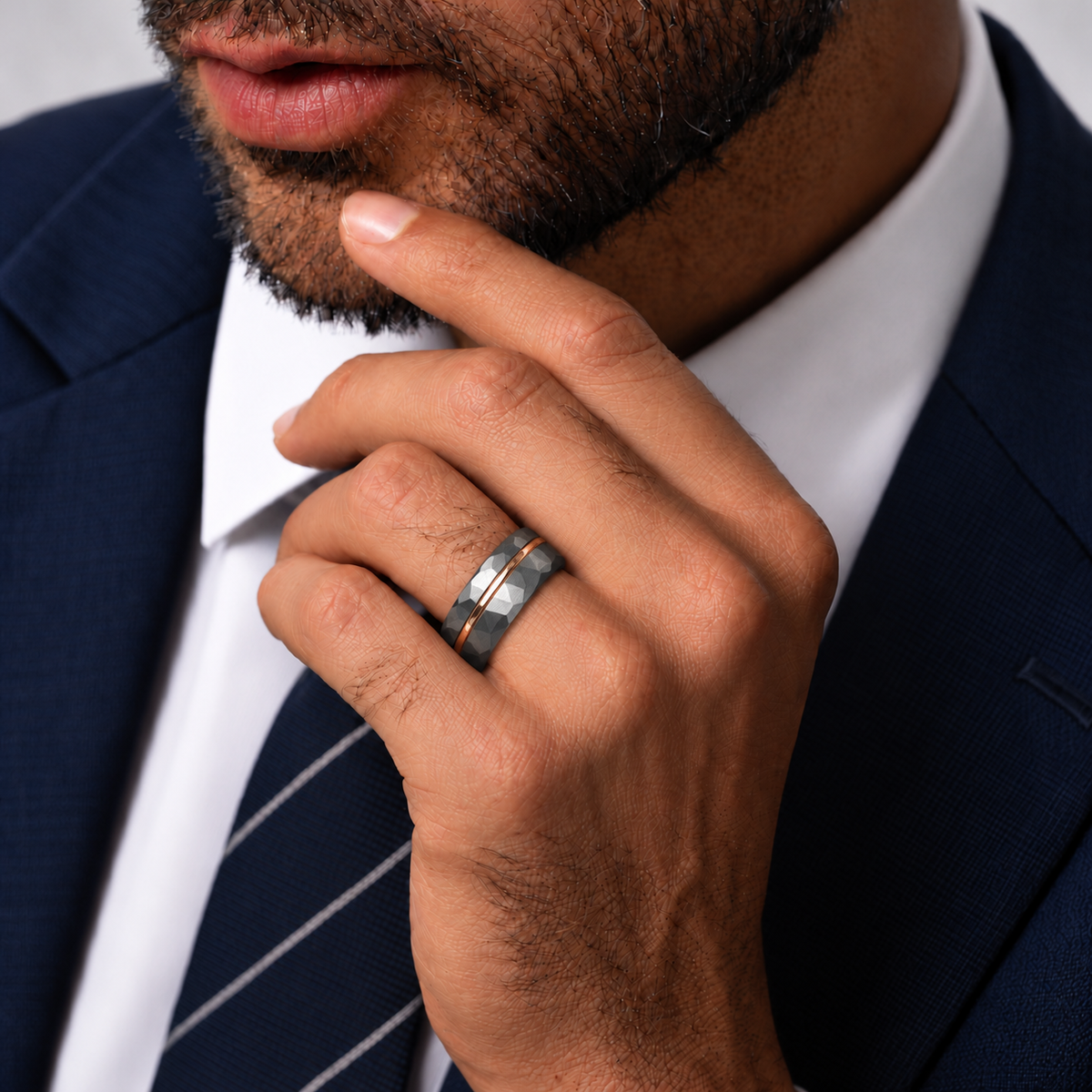 The Forge – Silver Tungsten Rose Gold Accent