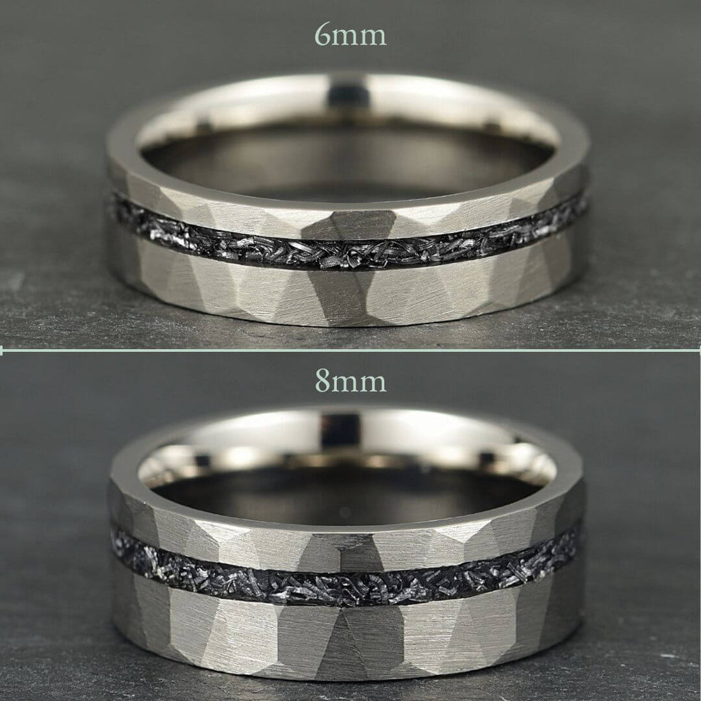 The Astra – Silver Hammered Tungsten Ring With Crushed Meteorite (4mm, 6mm, 8mm)
