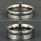 The Astra – Silver Hammered Tungsten Ring With Crushed Meteorite (4mm, 6mm, 8mm)