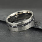 The Astra – Silver Hammered Tungsten Ring With Crushed Meteorite (4mm, 6mm, 8mm)