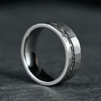 The Astra – Silver Hammered Tungsten Ring With Crushed Meteorite (4mm, 6mm, 8mm)