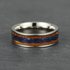 The Strata - Silver Titanium Ring With Sandstone & Wood (8mm)