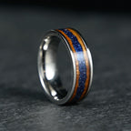 The Strata - Silver Titanium Ring With Sandstone & Wood (8mm)