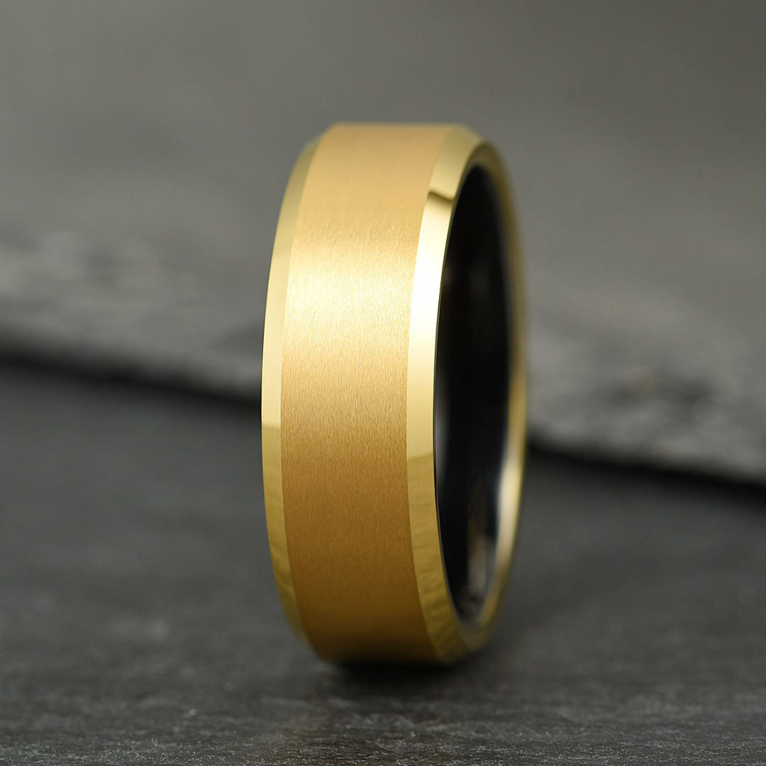 The Apex - Brushed Gold & Black Tungsten Ring (8mm)