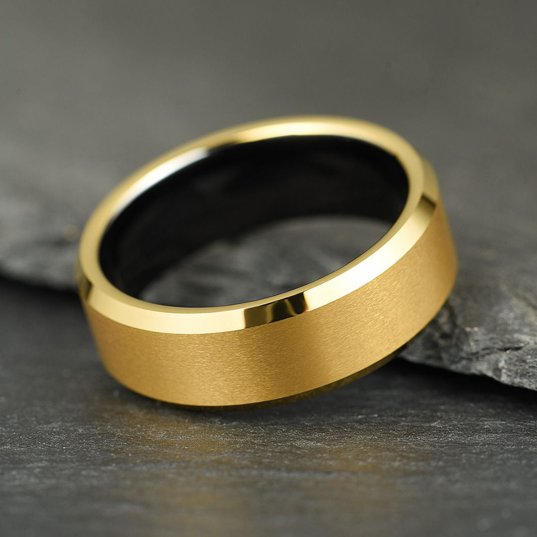 The Apex - Brushed Gold & Black Tungsten Ring (8mm)