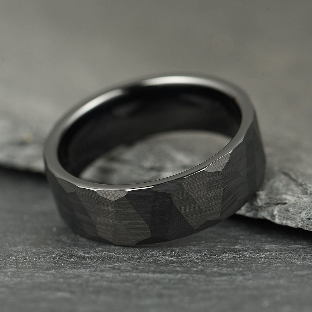 The Crucible - Hammered Black Tungsten Ring (6mm, 8mm)