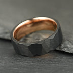 The Crucible - Hammered Black & Rose Gold Tungsten Ring (8mm)