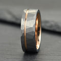 The Ember – Silver Tungsten Ring With Hammered Silver Finish & Rose Gold (6mm, 8mm)