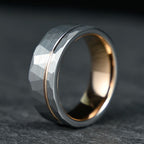 The Ember – Silver Tungsten Ring With Hammered Silver Finish & Rose Gold (6mm, 8mm)