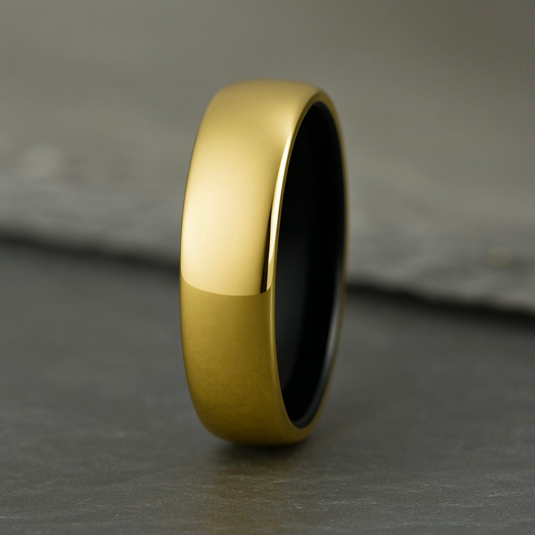 The Meridian – Polished Gold Tungsten Ring
