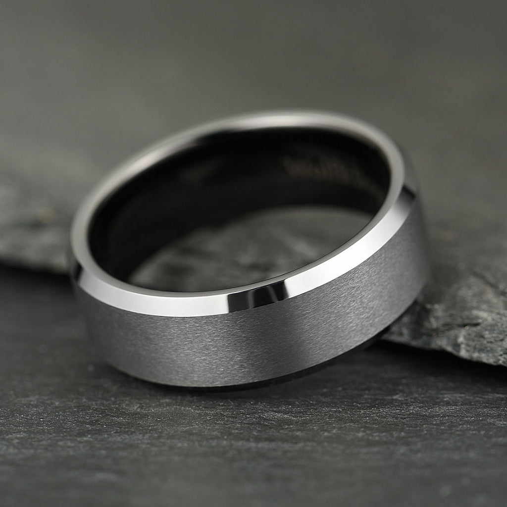 The Apex - Brushed Silver & Black Tungsten Ring (6mm, 8mm)