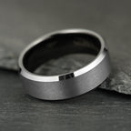 The Apex - Brushed Silver & Black Tungsten Ring (6mm, 8mm)