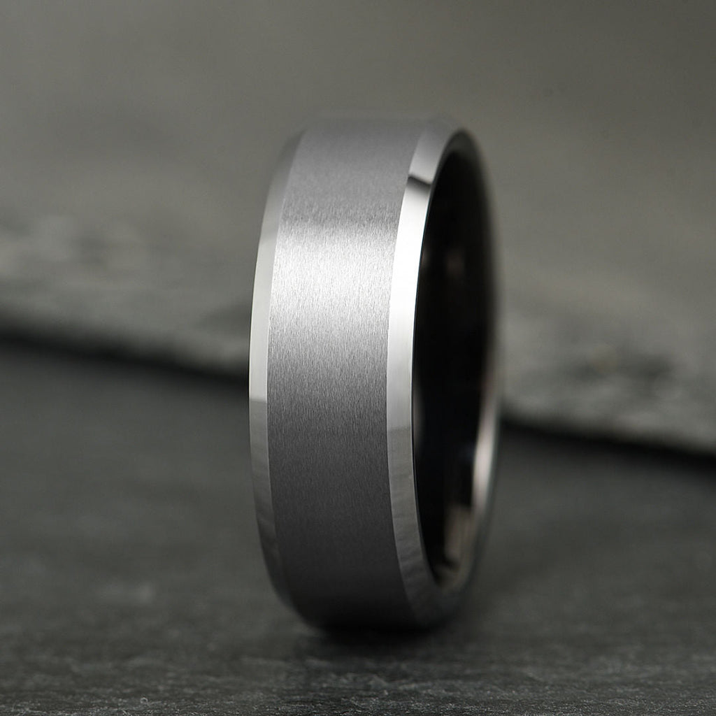 The Apex - Brushed Silver & Black Tungsten Ring (6mm, 8mm)