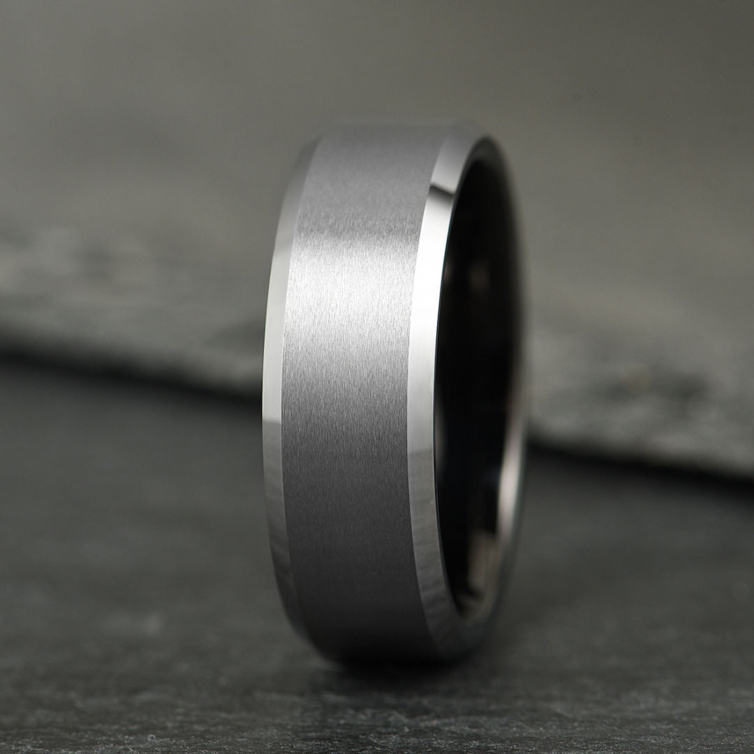 The Apex - Brushed Silver & Black Tungsten Ring (6mm, 8mm)