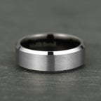 The Apex - Brushed Silver & Black Tungsten Ring (6mm, 8mm)