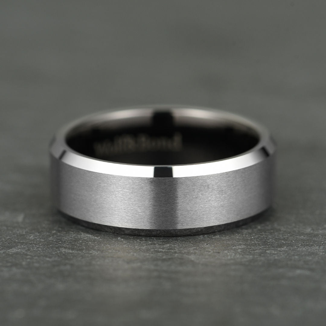 The Apex - Brushed Silver & Black Tungsten Ring (6mm, 8mm)