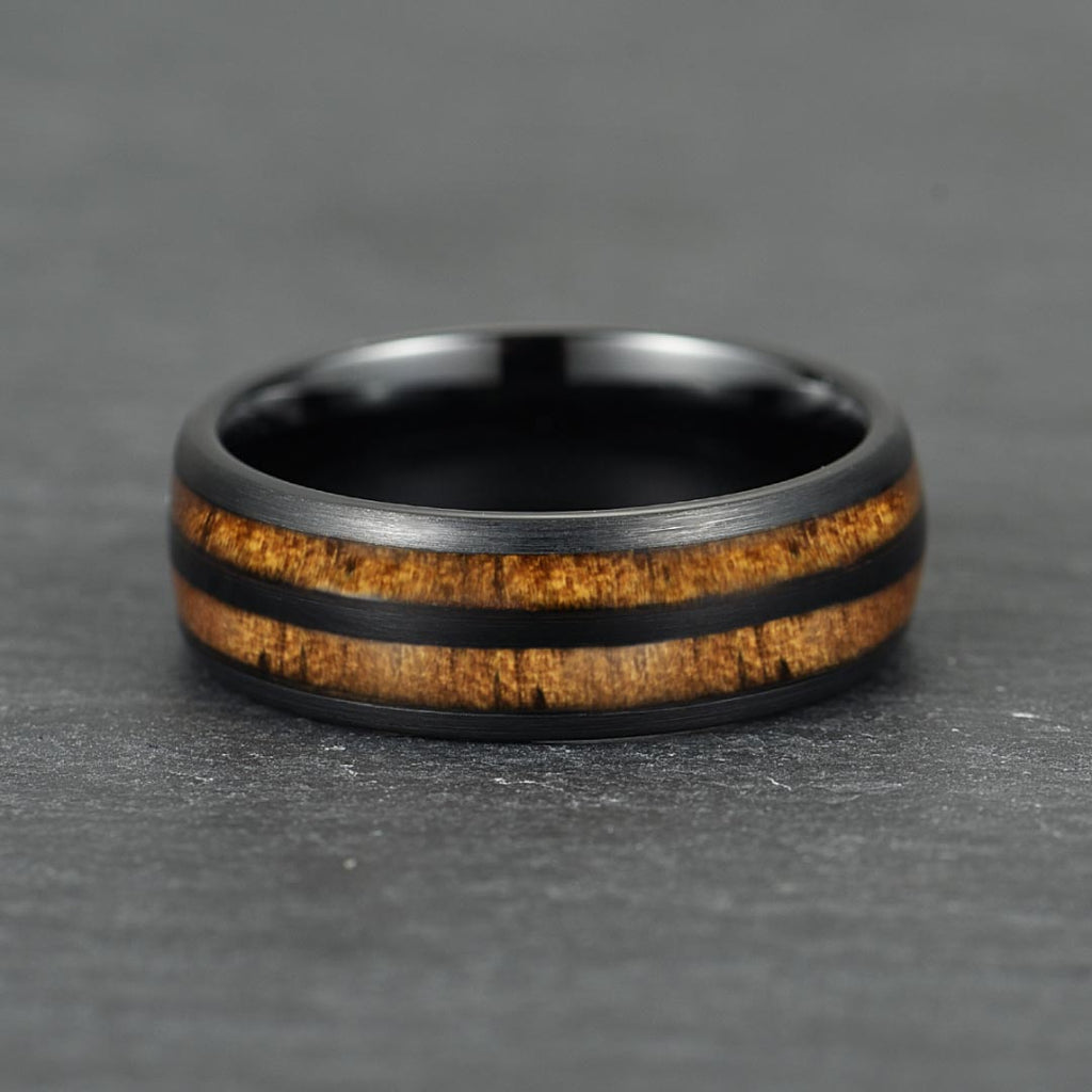 The Cask – Black Tungsten Ring With Walnut Wood Veneer (8mm)