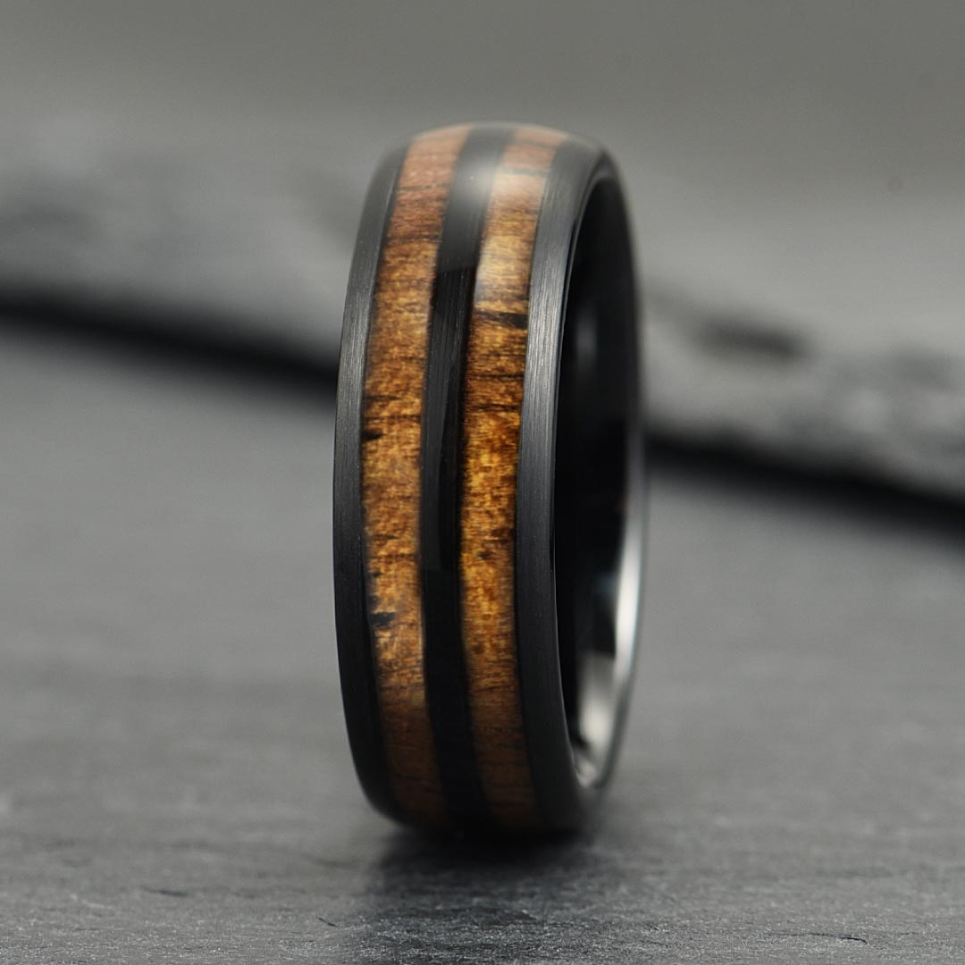 The Cask – Black Tungsten Ring With Walnut Wood Veneer (8mm)