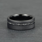 The Eclipse – Black Smooth Tungsten Ring With Crushed Meteorite Inlay (4mm, 6mm, 8mm)