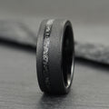 The Eclipse – Black Smooth Tungsten Ring With Crushed Meteorite Inlay (4mm, 6mm, 8mm)