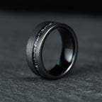 The Eclipse – Black Smooth Tungsten Ring With Crushed Meteorite Inlay (4mm, 6mm, 8mm)