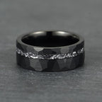 The Nebula – Black Hammered Tungsten Ring With Crushed Meteorite Inlay (4mm, 6mm, 8mm)
