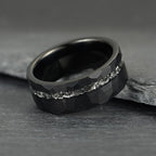 The Nebula – Black Hammered Tungsten Ring With Crushed Meteorite Inlay (4mm, 6mm, 8mm)