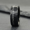 The Nebula – Black Hammered Tungsten Ring With Crushed Meteorite Inlay (4mm, 6mm, 8mm)