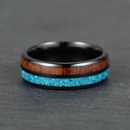 The Cove – Black Tungsten Ring With KOA Wood & Crushed Opal (8mm)
