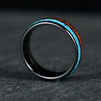The Cove – Black Tungsten Ring With KOA Wood & Crushed Opal (8mm)