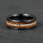The Cairn – Black Hammered Tungsten Ring With Antler & Burnt Whisky Barrel (8mm)