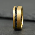 The Eclipse – Yellow Gold Smooth Tungsten Ring With Crushed Meteorite Inlay (8mm)