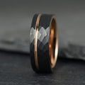 The Mantle – Black Tungsten Ring With Hammered Black Finish & Rose Gold (8mm)